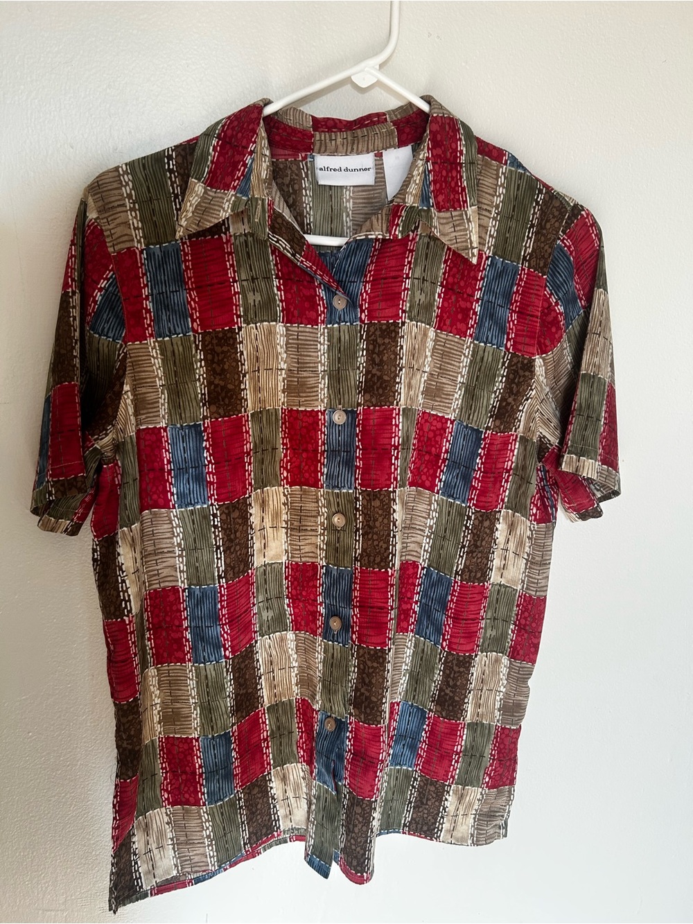 Vintage Alfred Dunner Short-Sleeve Patchwork Hawaiian Button-Up Shirt